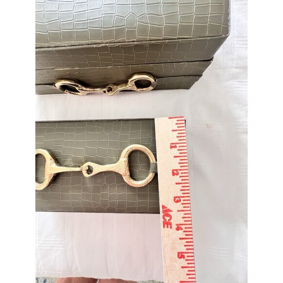 S/2 Vegan Crocodile Decorative Boxes GREEN GOLD EQUESTRIAN Jewelry Storage - Picture 6 of 16